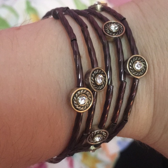 Brown Wrap Bracelet w/ Rhinestone Charms - Picture 3 of 3